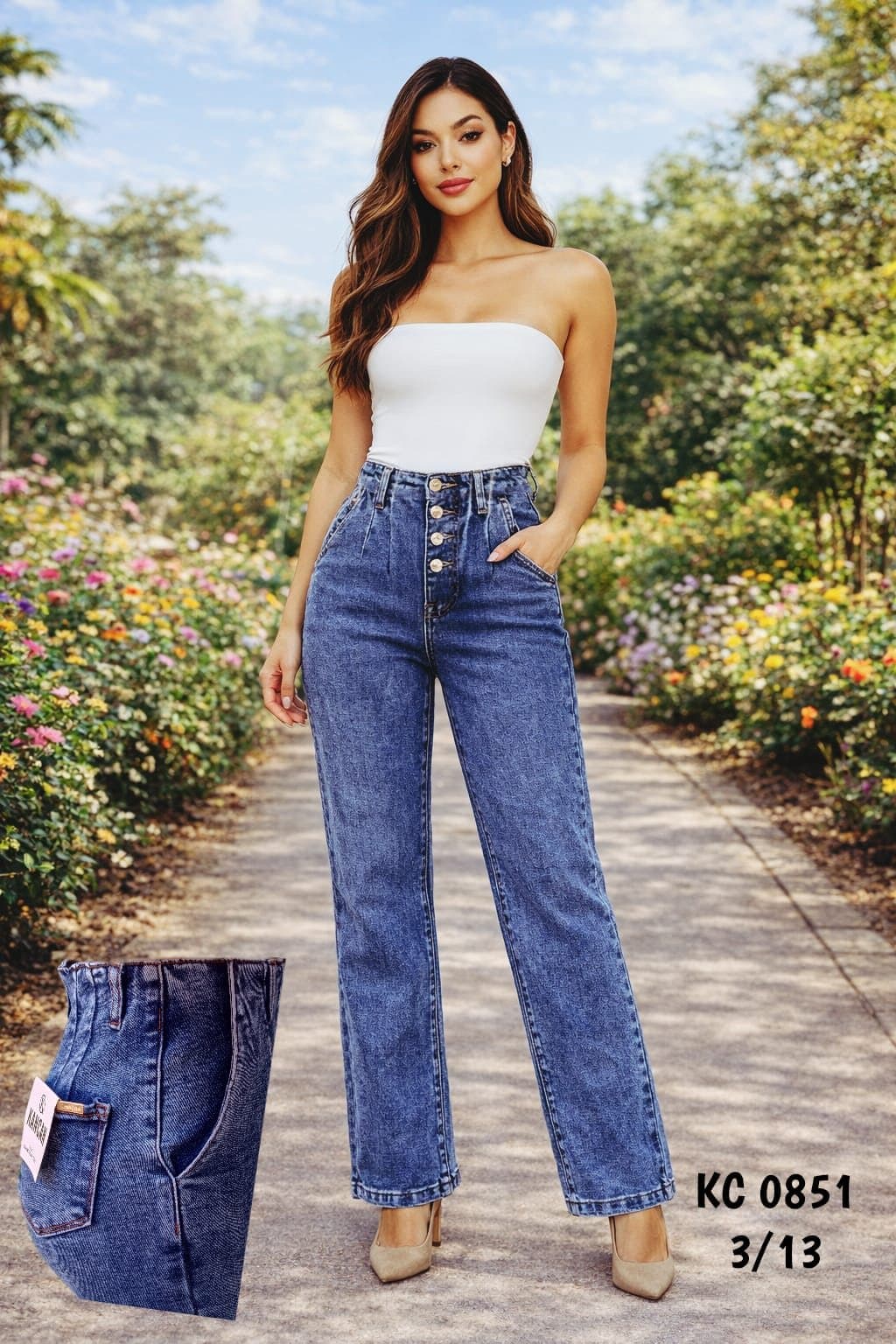 KC 0851 Button-Front Wide-Leg Jeans sold by ATHERYA