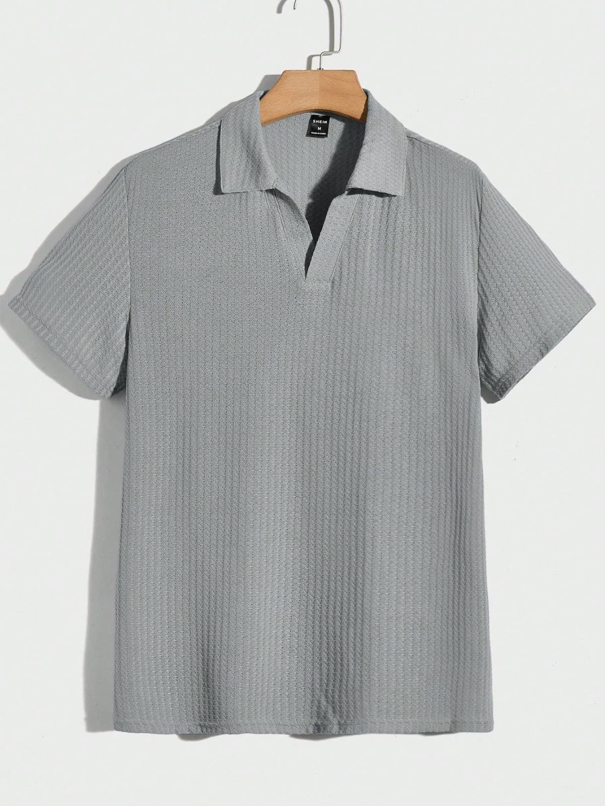 SHEIN Gray Textured Open-Collar Polo sold by Mi Pequeño Closet - Tiendita D'Sofi