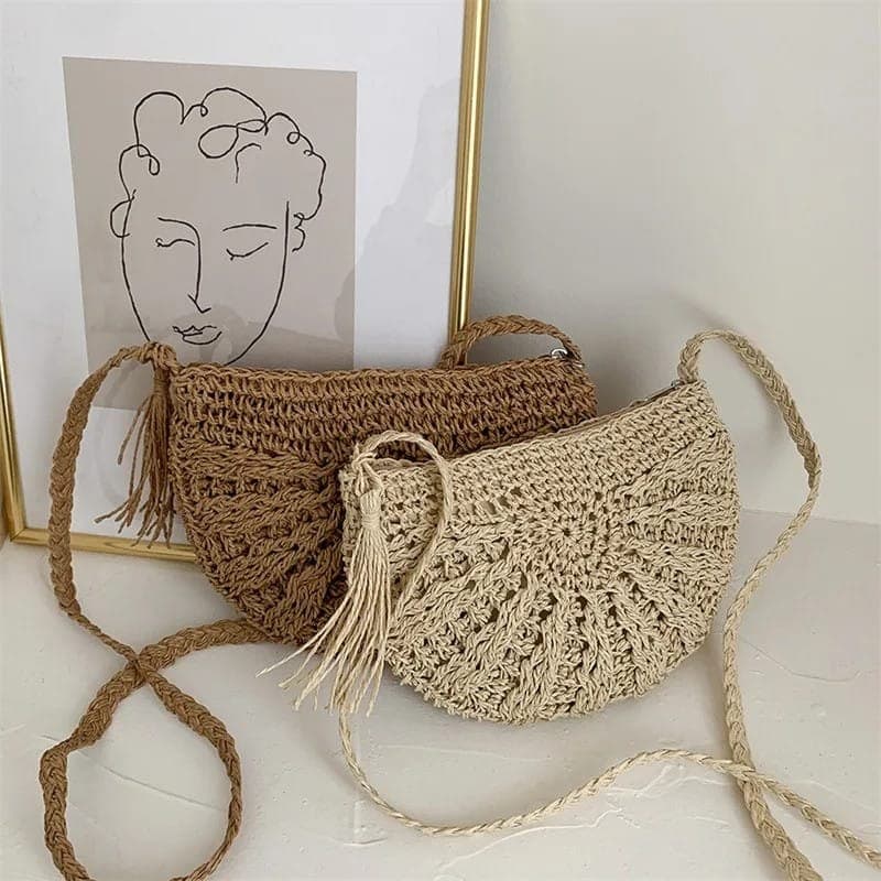 Woven-Style Crossbody Bag - Natural & Brown sold by Pamper Yourself