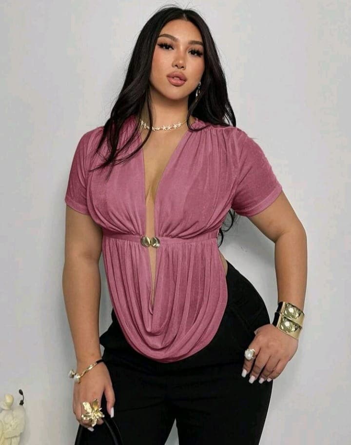Draped Deep-V Open-Back Blouse - Dusty Rose sold by Pamper Yourself